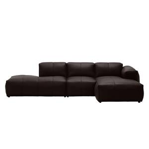 Ecksofa HUDSON mit Chaiselongue Echtleder Neka: Dunkelbraun - Longchair davorstehend rechts