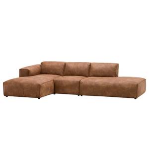 Ecksofa HUDSON mit Chaiselongue Leder-Textil Lapu: Cognac - Longchair davorstehend links