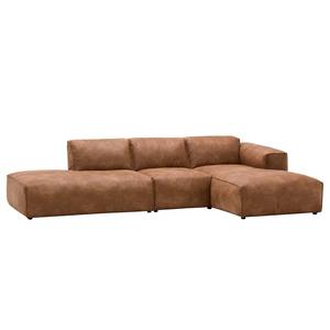 Ecksofa HUDSON mit Chaiselongue Leder-Textil Lapu: Cognac - Longchair davorstehend rechts