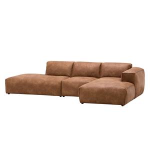 Ecksofa HUDSON mit Chaiselongue Leder-Textil Lapu: Cognac - Longchair davorstehend rechts