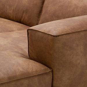 Ecksofa HUDSON mit Chaiselongue Leder-Textil Lapu: Cognac - Longchair davorstehend rechts