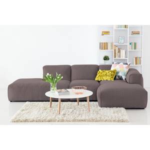 Ecksofa HUDSON mit Chaiselongue Webstoff Milan: Grau-Braun - Longchair davorstehend rechts