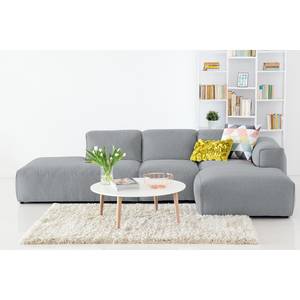 Ecksofa HUDSON mit Chaiselongue Webstoff Anda II: Silber - Longchair davorstehend rechts