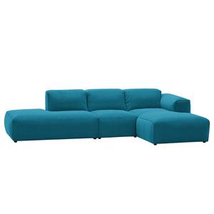 Hoekbank HUDSON met chaise longue Geweven stof Anda II: Turquoise - Longchair vooraanzicht rechts