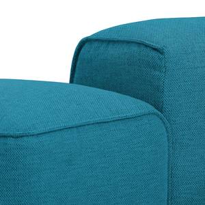 Hoekbank HUDSON met chaise longue Geweven stof Anda II: Turquoise - Longchair vooraanzicht rechts