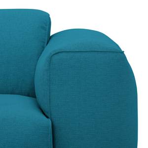 Hoekbank HUDSON met chaise longue Geweven stof Anda II: Turquoise - Longchair vooraanzicht rechts