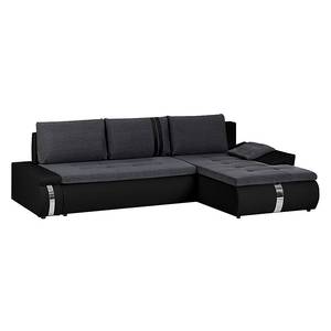 Ecksofa Huelva (mit Schlaffunktion) Kunstleder/Webstoff - Schwarz / Grau - Longchair davorstehend rechts