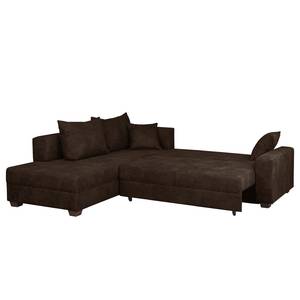 Canapé d'angle Inywa Aspect cuir antique - Microfibre Priya: Marron foncé - Avec fonction couchage