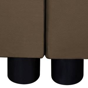 Divano angolare Jaden con funzione letto - Similpelle Marrone Tessuto Beige Longchair preimpostata a sinistra