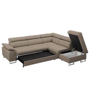 Ecksofa Keystone Strukturstoff - Cappuccino - Ottomane davorstehend rechts