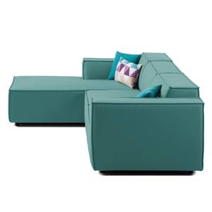 Ecksofa KINX mit Longchair Webstoff - Webstoff Osta: Petrol - Breite: 294 cm - Longchair davorstehend links - Keine Funktion