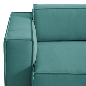 Canapé d’angle KINX méridienne Tissu - Tissu Osta: Pétrole - Largeur : 294 cm - Méridienne courte à droite (vue de face) - Avec réglage de la profondeur d'assise