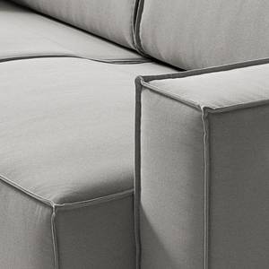 Canapé d’angle KINX ottomane Tissu - Tissu Osta: Marron gris - Méridienne longue à gauche (vue de face) - Avec réglage de la profondeur d'assise
