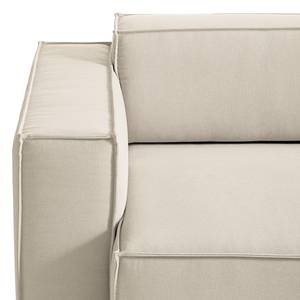 Canapé d’angle KINX ottomane Tissu - Tissu Osta: Blanc vieilli - Méridienne longue à droite (vue de face) - Avec réglage de la profondeur d'assise
