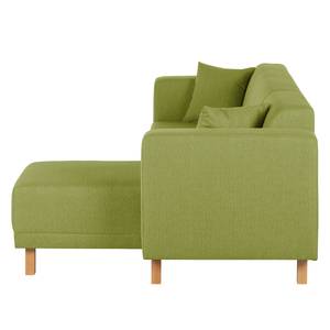 Canapé d'angle KiYDOO relax Tissu - Vert pâle - Méridienne courte à droite (vue de face)