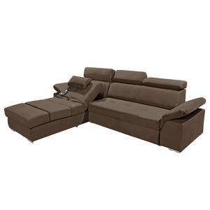 Ecksofa Korinda (mit Relaxfunktion / beidseitig montierbar) - Microvelour - Braun