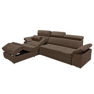 Ecksofa Korinda (mit Relaxfunktion / beidseitig montierbar) - Microvelour - Braun