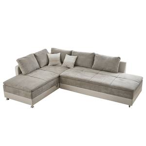 Ecksofa Latur mit Schlaffunktion - Microfaser / Kunstleder - Cappuccino / Champagnermetallic - Ottomane davorstehend links