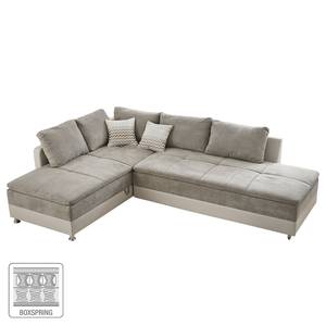 Ecksofa Latur mit Schlaffunktion - Microfaser / Kunstleder - Cappuccino / Champagnermetallic - Ottomane davorstehend links