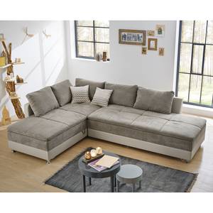 Ecksofa Latur mit Schlaffunktion - Microfaser / Kunstleder - Cappuccino / Champagnermetallic - Ottomane davorstehend links