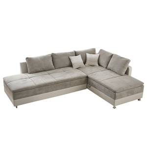 Ecksofa Latur mit Schlaffunktion - Microfaser / Kunstleder - Cappuccino / Champagnermetallic - Ottomane davorstehend rechts