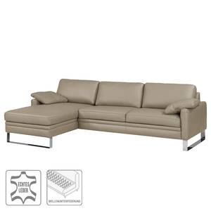 Hoekbank Laureto II echt leer - Taupe - Longchair vooraanzicht links