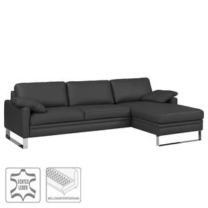 Ecksofa Laureto II Echtleder Anthrazit - Longchair davorstehend rechts