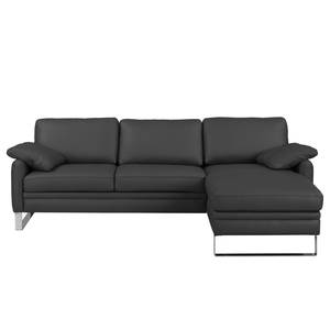 Ecksofa Laureto II Echtleder Anthrazit - Longchair davorstehend rechts