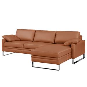 Ecksofa Laureto II Echtleder Cognac - Longchair davorstehend rechts