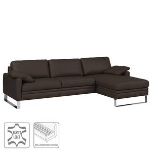 Ecksofa Laureto II Echtleder Dunkelbraun - Longchair davorstehend rechts