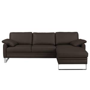 Ecksofa Laureto II Echtleder Dunkelbraun - Longchair davorstehend rechts