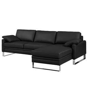 Ecksofa Laureto II Echtleder Schwarz - Longchair davorstehend rechts