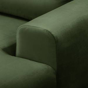 Canapé d'angle Lauris Velours - Vert vieilli - Méridienne courte à droite (vue de face)