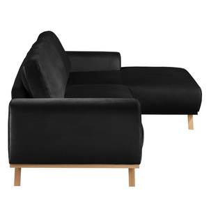 Divano angolare Lauris Velluto - Nero - Longchair preimpostata a destra