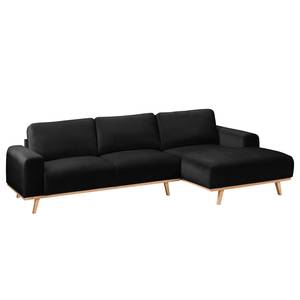 Ecksofa Lauris Samt - Schwarz - Longchair davorstehend rechts