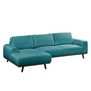 Hoekbank Lauris structuurstof - Turquoise - Longchair vooraanzicht links