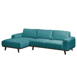 Hoekbank Lauris structuurstof - Turquoise - Longchair vooraanzicht links