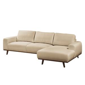 Ecksofa Lauris Strukturstoff - Sand - Longchair davorstehend rechts