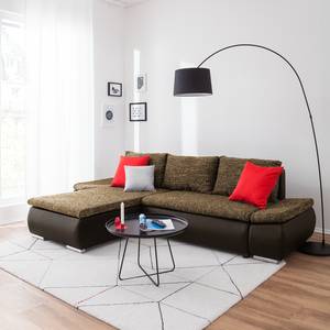 Ecksofa Laza mit Schlaffunktion - Kunstleder / Webstoff - Dunkelbraun / Cappuccino - Longchair davorstehend links