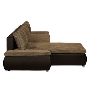 Ecksofa Laza mit Schlaffunktion - Kunstleder / Webstoff - Dunkelbraun / Cappuccino - Longchair davorstehend links