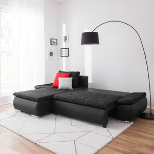 Ecksofa Laza Kunstleder / Webstoff - Schwarz - Longchair davorstehend links