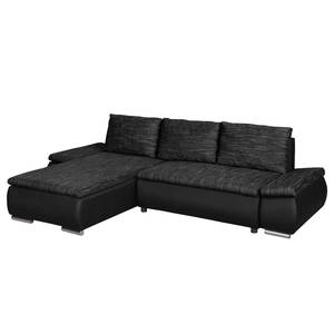 Ecksofa Laza mit Schlaffunktion - Kunstleder / Webstoff - Schwarz - Longchair davorstehend links