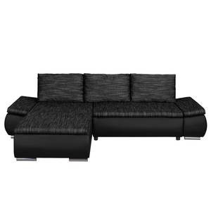 Ecksofa Laza mit Schlaffunktion - Kunstleder / Webstoff - Schwarz - Longchair davorstehend links