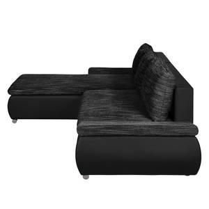 Ecksofa Laza mit Schlaffunktion - Kunstleder / Webstoff - Schwarz - Longchair davorstehend links