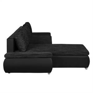 Ecksofa Laza mit Schlaffunktion - Kunstleder / Webstoff - Schwarz - Longchair davorstehend links