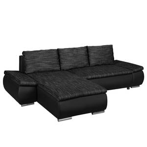 Ecksofa Laza mit Schlaffunktion - Kunstleder / Webstoff - Schwarz - Longchair davorstehend links