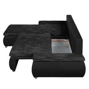 Canapé d'angle Laza Tissu / Imitation cuir - Noir - Méridienne courte à gauche (vue de face)