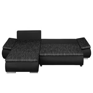 Canapé d'angle Laza convertible - Imitation cuir / Tissu - Noir - Méridienne courte à gauche (vue de face)