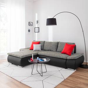 Ecksofa Laza mit Schlaffunktion - Kunstleder / Webstoff - Schwarz / Grau - Longchair davorstehend links