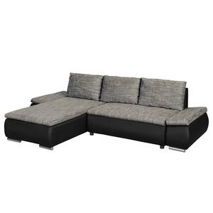 Ecksofa Laza mit Schlaffunktion - Kunstleder / Webstoff - Schwarz / Grau - Longchair davorstehend links